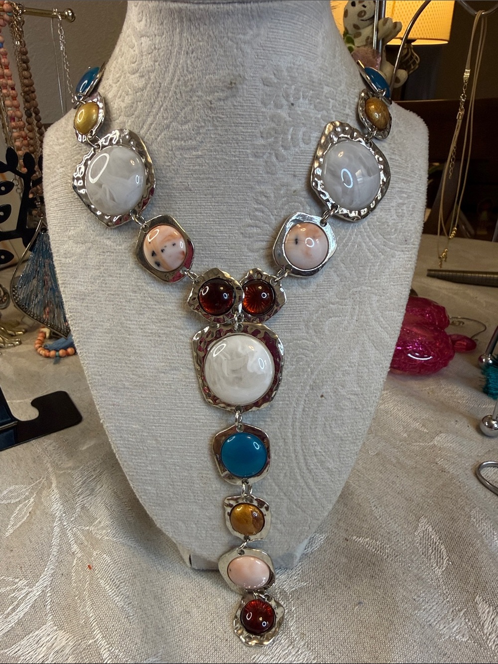 Multicolor Statement Pendant Necklace - Bold Resin Cabochons